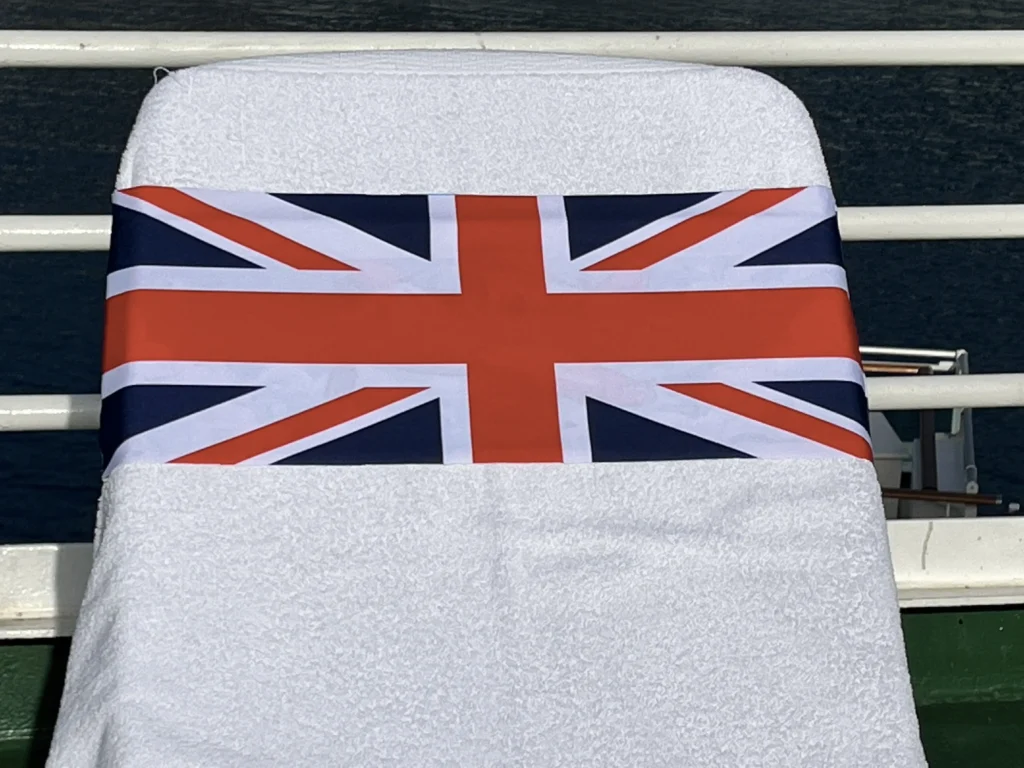 Union Jack tcboo sun lounger towel band securing a beach towel