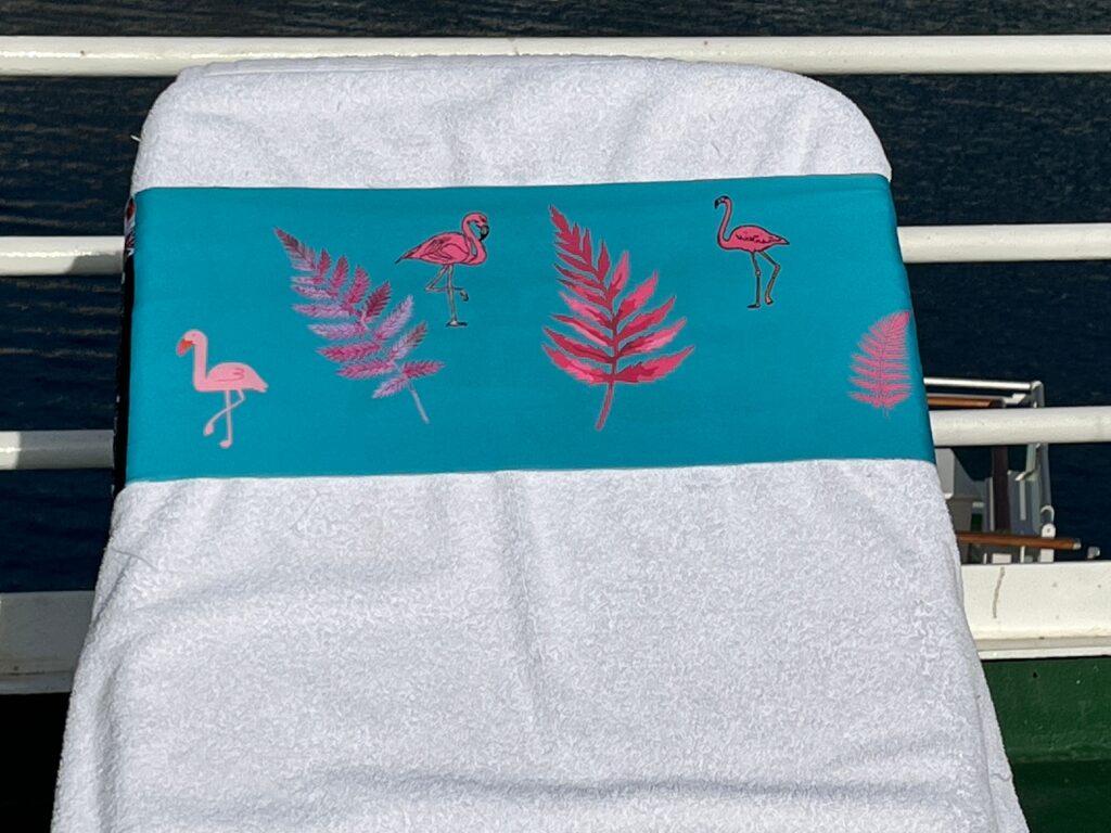 Flamingo turquoise tcboo sun lounger band with fern and flamingo design