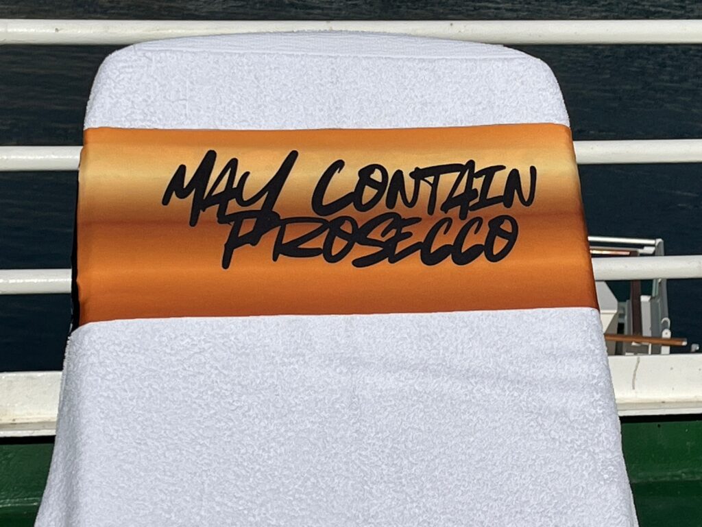 Just Chillaxing design on a reusable tcboo sun lounger band