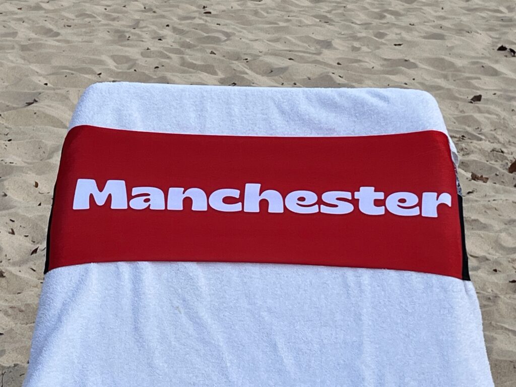 Manchester design on a reusable tcboo sun lounger band