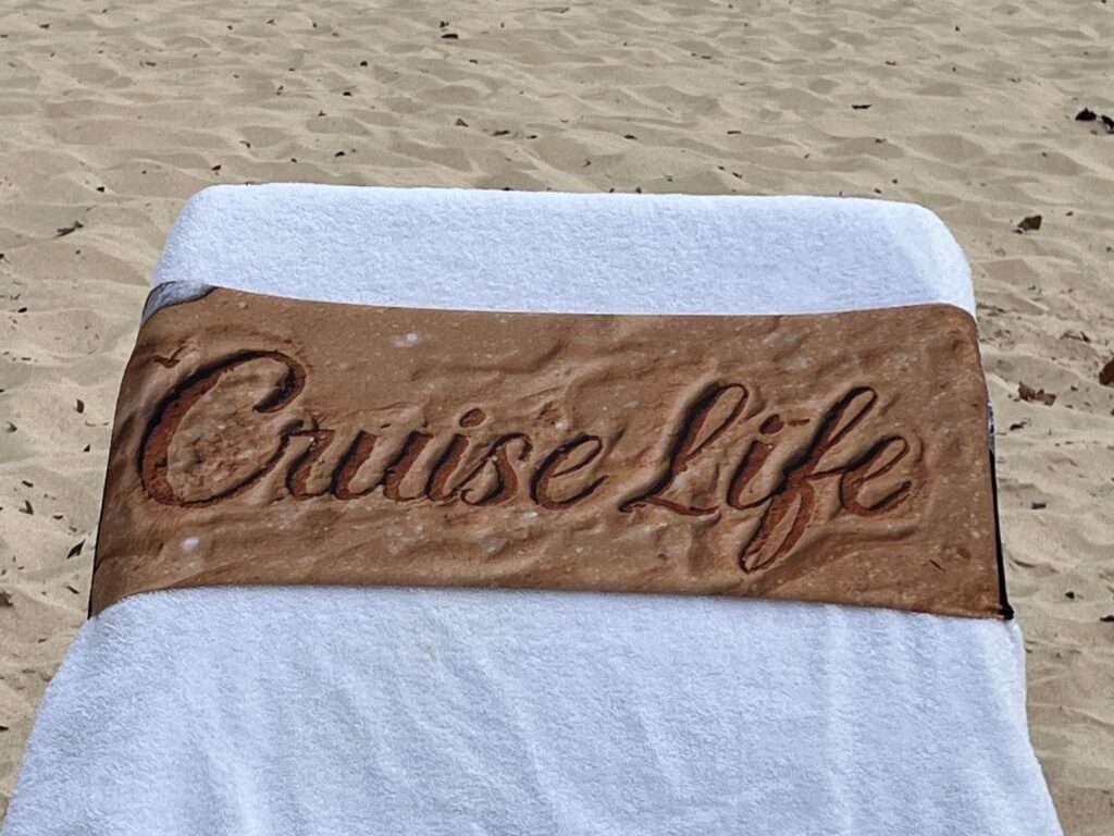 Cruise Life Beach & Sand design on a reusable tcboo sun lounger band