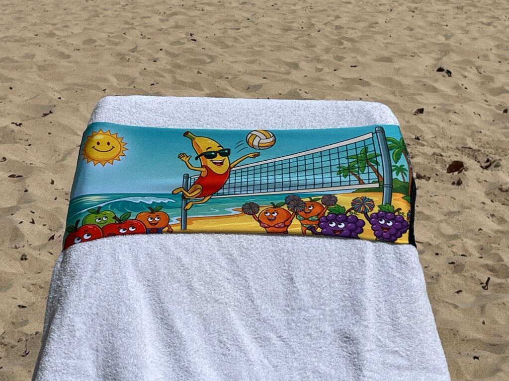 Fruity Volleyball design on a reusable tcboo sun lounger band