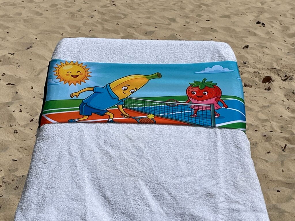 Anyone for Tennis design on a reusable tcboo sun lounger band
