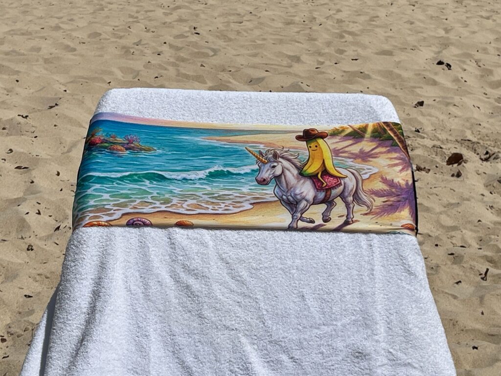 Unicorn Surf design on a reusable tcboo sun lounger band