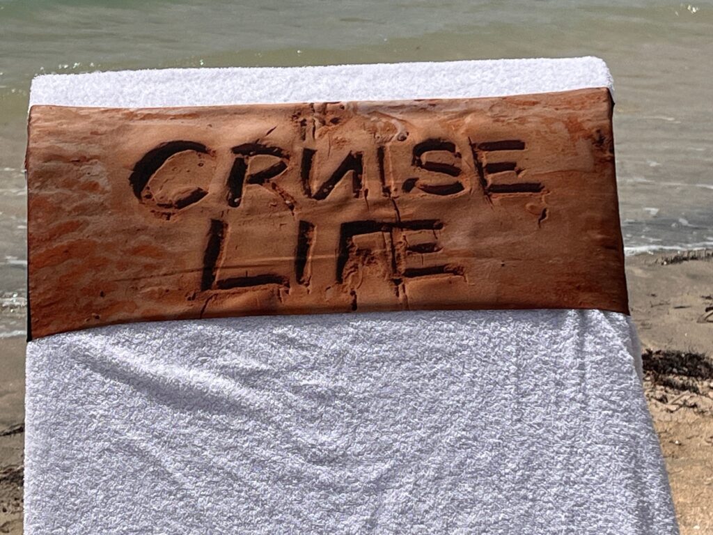 Cruise Life Beach design on a reusable tcboo sun lounger band