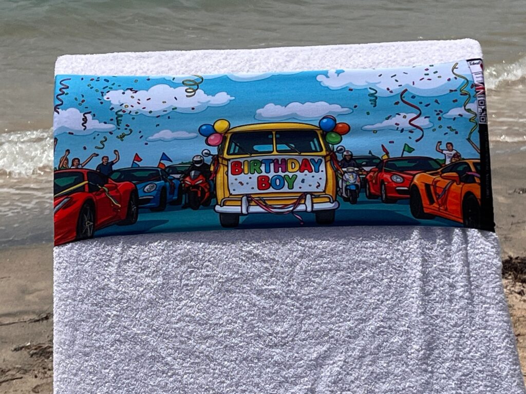 Herby Birthday design on a reusable tcboo sun lounger band
