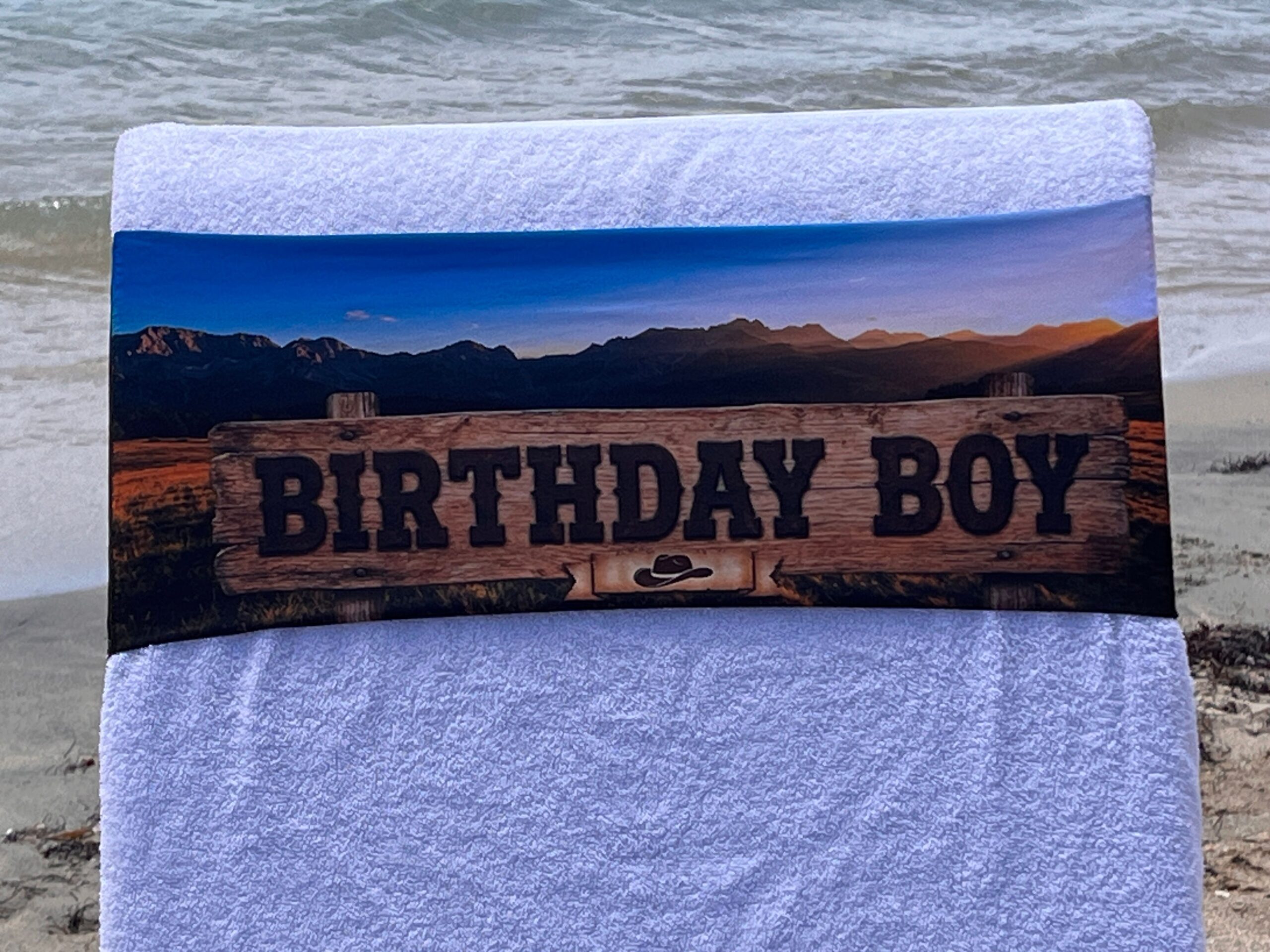 Birthday Boy design on a reusable tcboo sun lounger band
