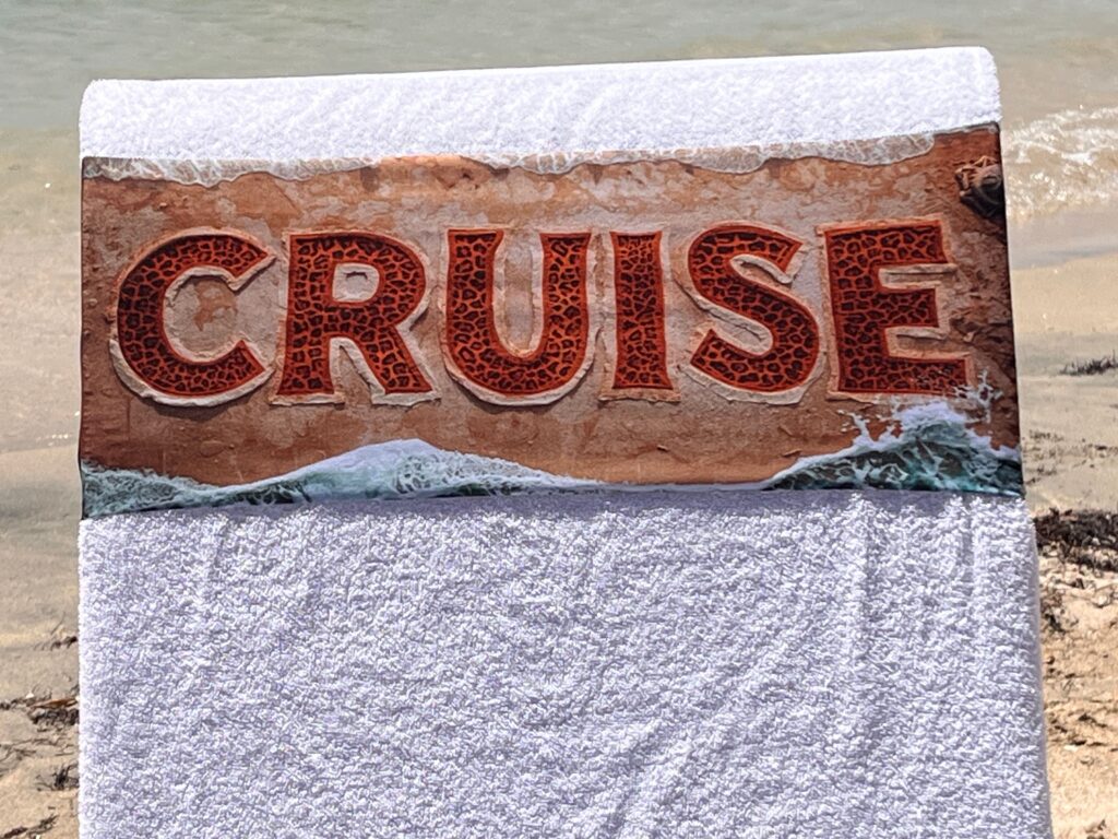 Cruise Life, Giraffe pattern design on a reusable tcboo sun lounger band