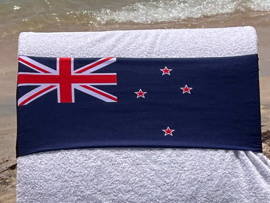 New Zealand flag design on a reusable tcboo sun lounger band