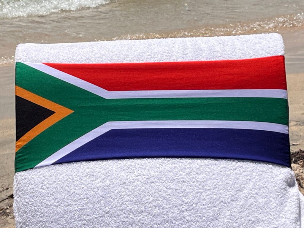 South Africa flag design on a reusable tcboo sun lounger band
