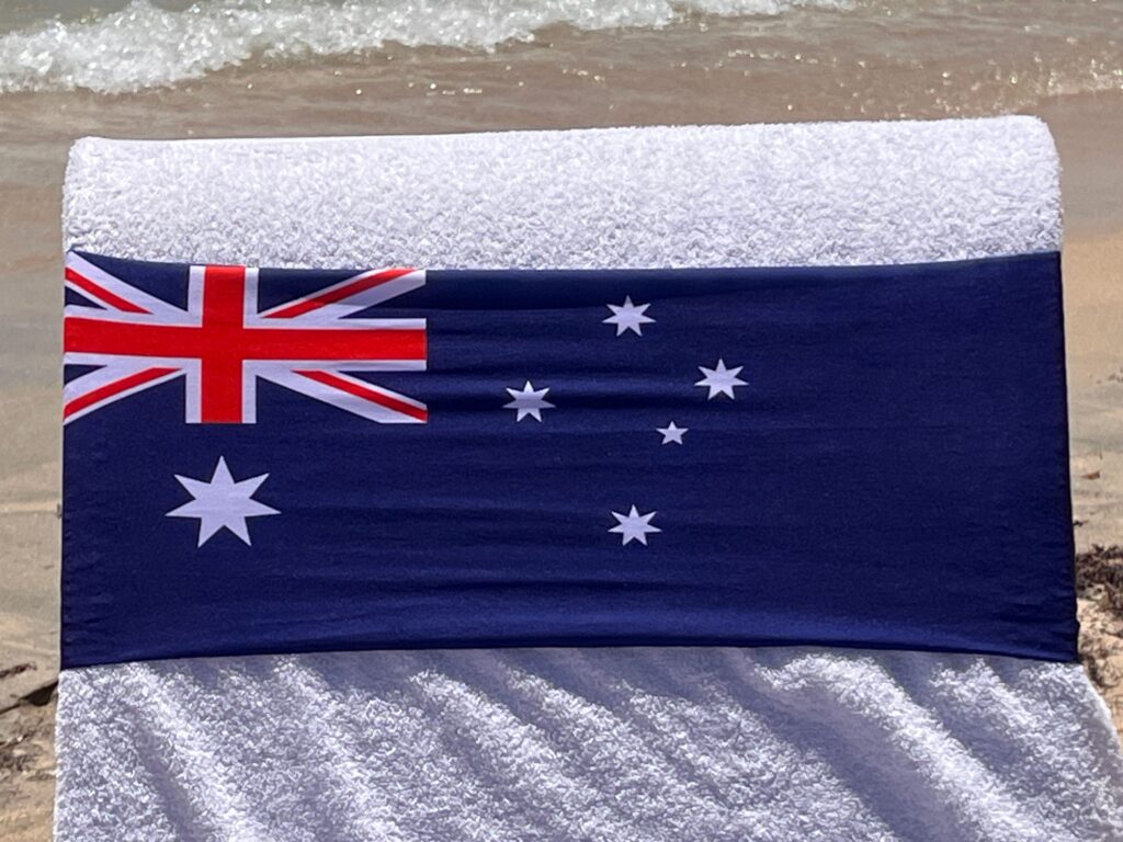 Australia flag design on a reusable tcboo sun lounger band