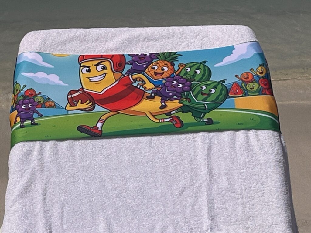 Fruity NFL design on a reusable tcboo sun lounger band