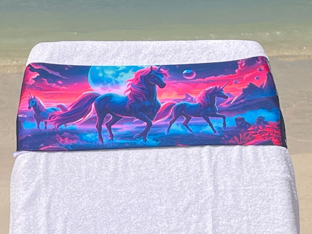 Unicorn Fantasy design on a reusable tcboo sun lounger band